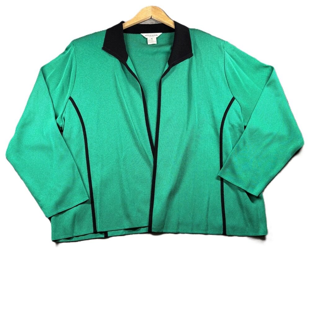 Exclusively Misook Women Vintage Cardigan Open Front Green Black Size 3X I212